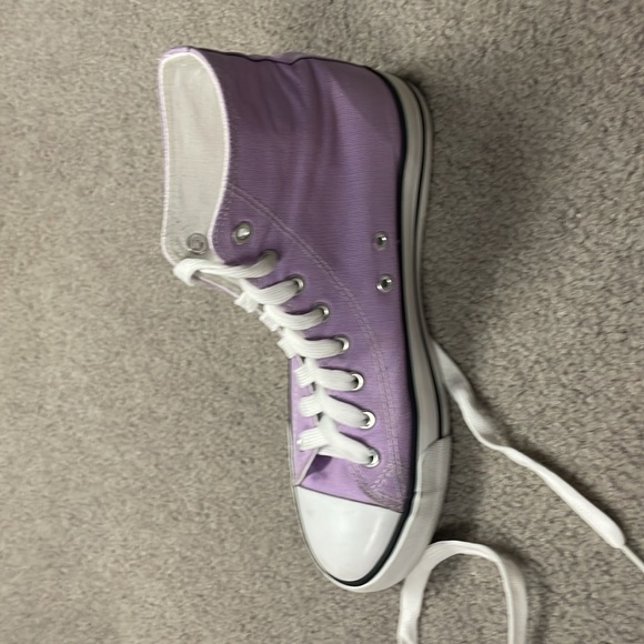Purple and White Canvas High-Top Sneakers - Picture 9 of 10